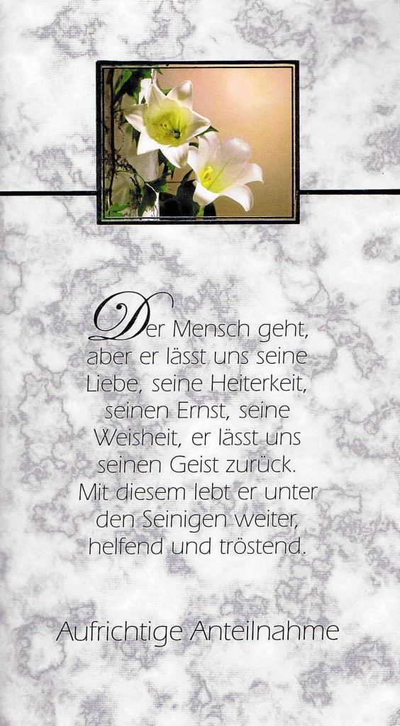 Trauerkarte mit Vers, Trauer, Aufrichtige Anteilnahme – Kartenwichtel.de